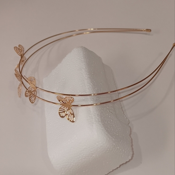 Gold Tone Butterfly Headband Metal Summer Dainty Beach Girlhoodcore Fairycore - Picture 5 of 6